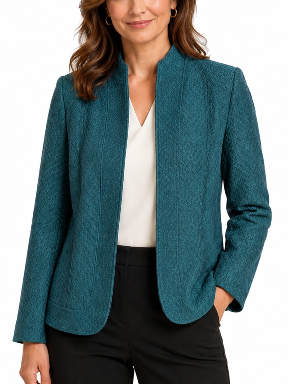 Coldwater Creek Textured Jacket Matelasse Teal Blue Green Sheen Blazer Size S